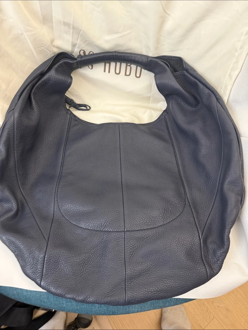 HOBO Dark Blue Pebbled Leather Hobo Bag